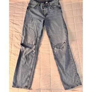 H&M Divided Ripped Knee Jeans Distressed Light‎ Wash Denim Button Fly Size 2